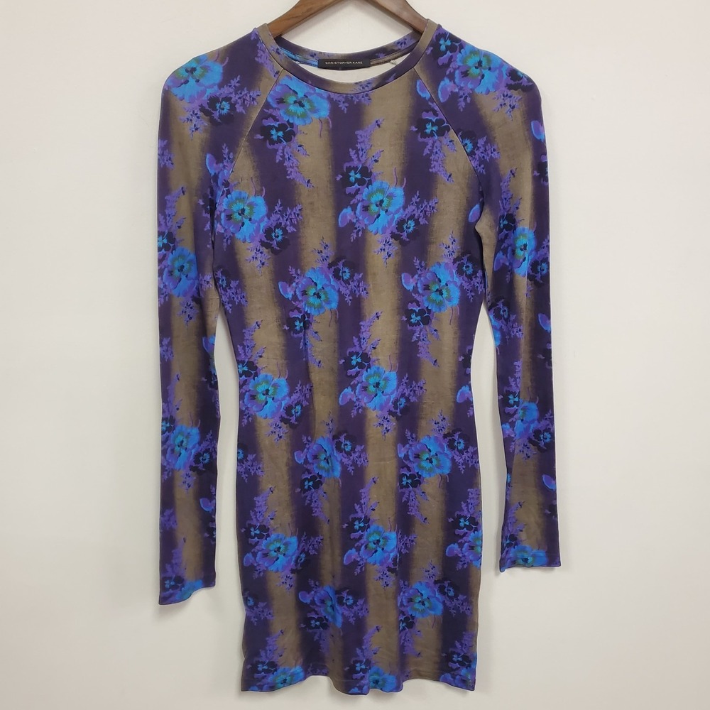 Christopher Kane Purple and Blue Floral Long Sleeve Dress